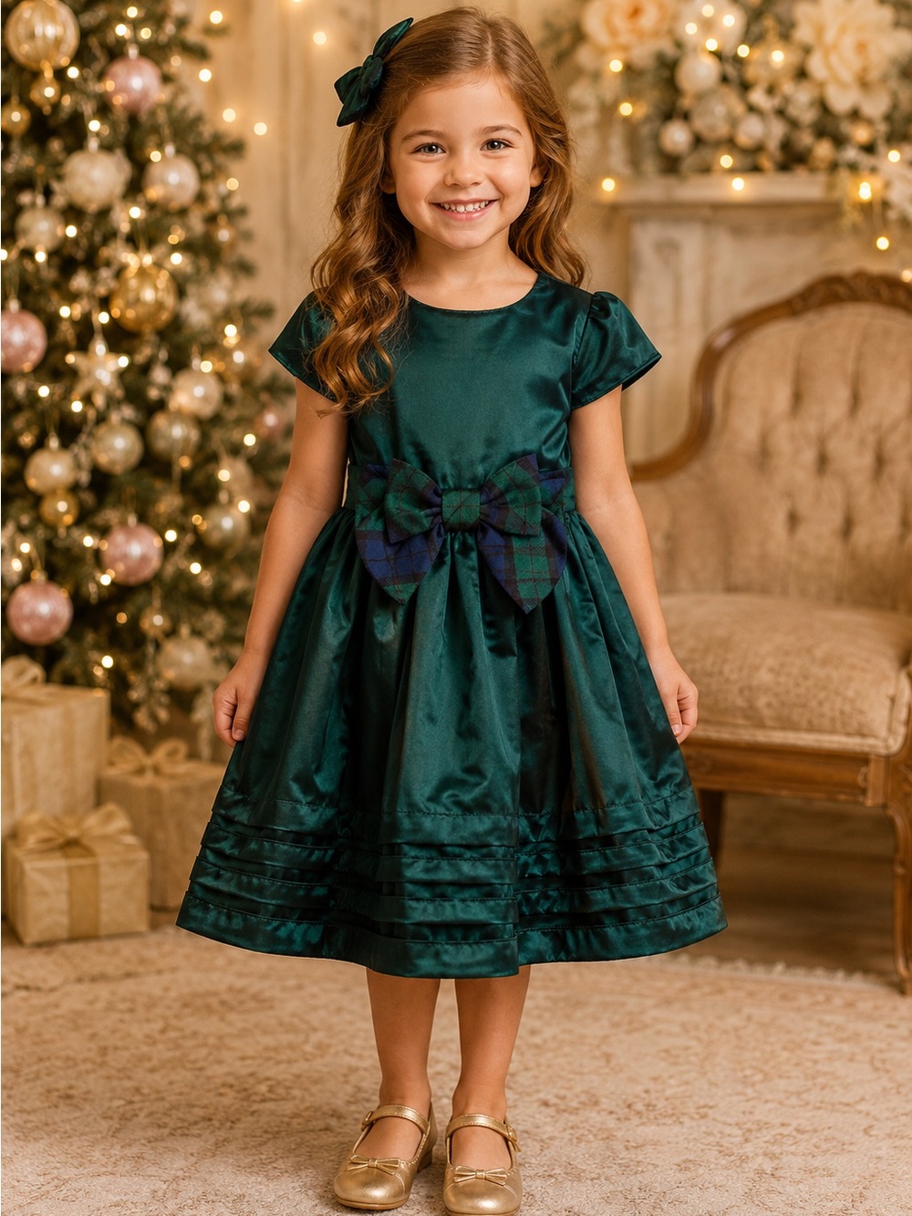 Gymboree NWT Girls Size 7 Emerald Green Holiday Dress Plaid Bow Christmas Party